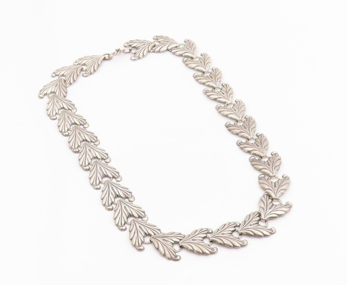 925 Sterling Silver Vintage Necklace DANECRAFT Etched Leaf Motif Collar  NE4761