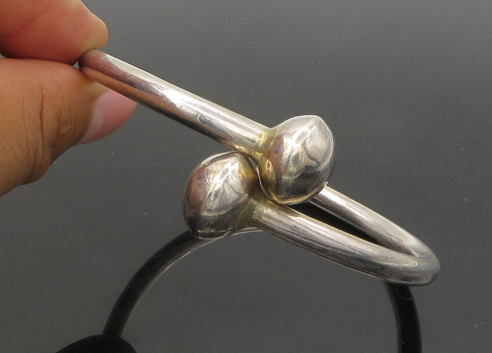 925 Sterling Silver  Vintage Hollow Round Ends Bypass Bangle Bracelet  BT8452