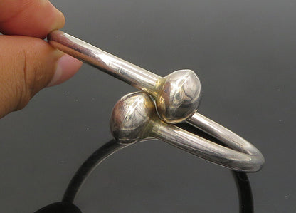 925 Sterling Silver  Vintage Hollow Round Ends Bypass Bangle Bracelet  BT8452