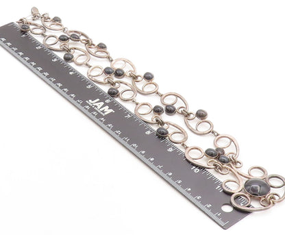 ISRAEL 925 Sterling Silver Vintage Black Onyx Swirl Chain Necklace  NE1416