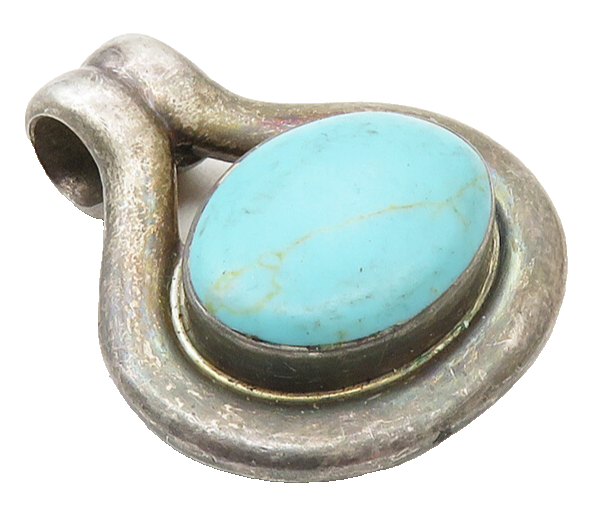 925 Sterling Silver  Vintage Turquoise Dark Tone Oval Slide Pendant  PT7616