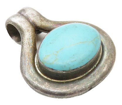 925 Sterling Silver  Vintage Turquoise Dark Tone Oval Slide Pendant  PT7616
