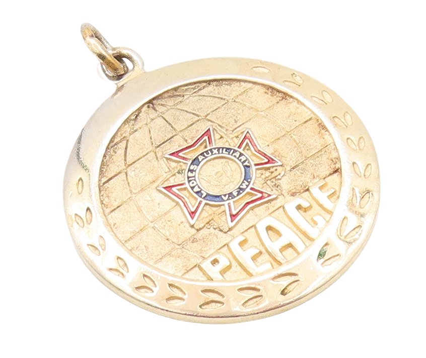 925 Sterling Silver Vintage Pendant Gold Plated Enameled Peace Carved  PT23623