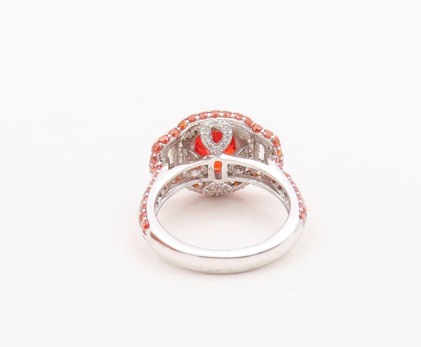925 Sterling Silver Vintage Ring Designer Orange Red & White CZ  Sz 7  RG29505
