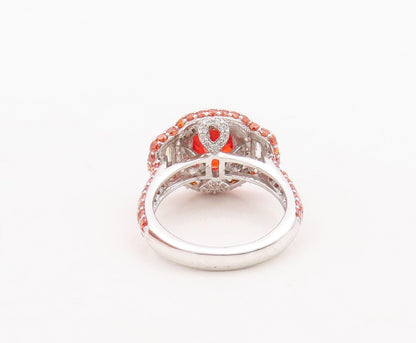 925 Sterling Silver Vintage Ring Designer Orange Red & White CZ  Sz 7  RG29505