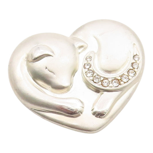 925 Sterling Silver Vintage Pendant LENOX Topaz Sleeping Cat Love Heart  PT26316