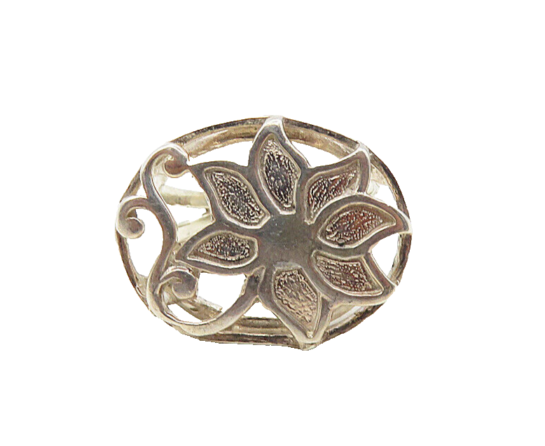925 Sterling Silver  Vintage Shiny Single Flower Motif Band Ring Sz 7  RG9236