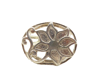 925 Sterling Silver  Vintage Shiny Single Flower Motif Band Ring Sz 7  RG9236