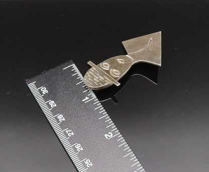 MEXICO 925 Silver  Vintage Engraved Man With Hat Flat Brooch Pin  BP9676