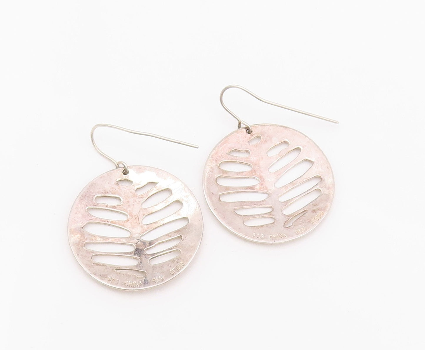 925 Sterling Silver Vintage Earrings RLM Cutout Ribs Design Coin  EG13627