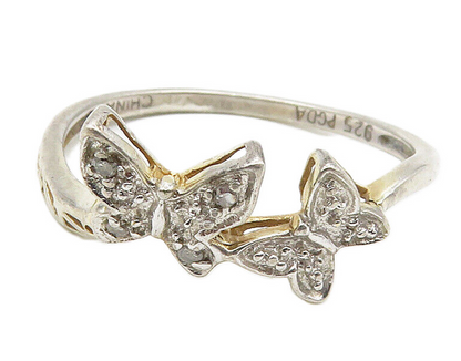 PAGODA 925 Silver  Vintage Genuine Diamonds Butterfly Band Ring Sz 6.5 RG17038
