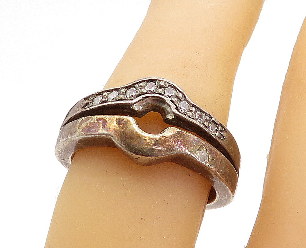 925 Sterling Silver  Vintage Topaz Dark Tone Split Band Ring Sz 6.5  RG5229