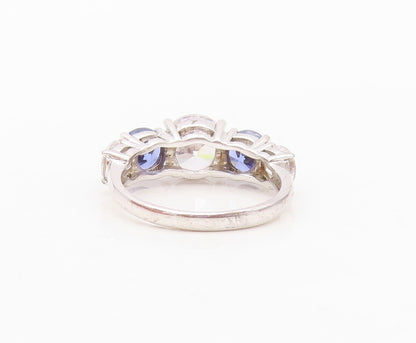 925 Sterling Silver Vintage Ring Round Cut Sapphire & CZ Band  Sz 7  RG30458