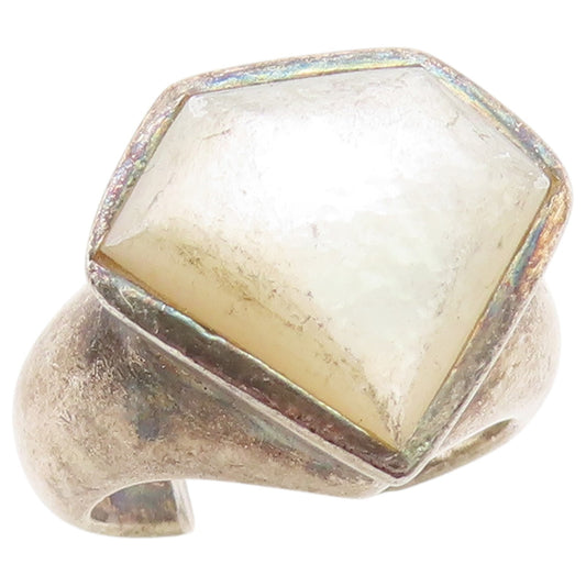 925 Sterling Silver Vintage Ring Modernist Moonstone Shield Band  Sz 6  RG36808