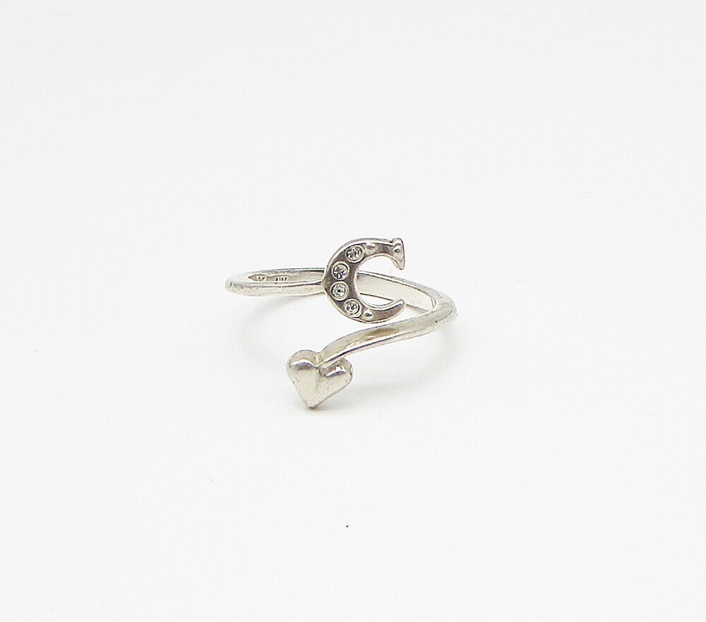 925 Silver  Cubic Zirconia C Initial Love Bypass Band Ring Sz 6.5  RG3128