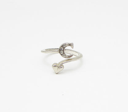 925 Silver  Cubic Zirconia C Initial Love Bypass Band Ring Sz 6.5  RG3128