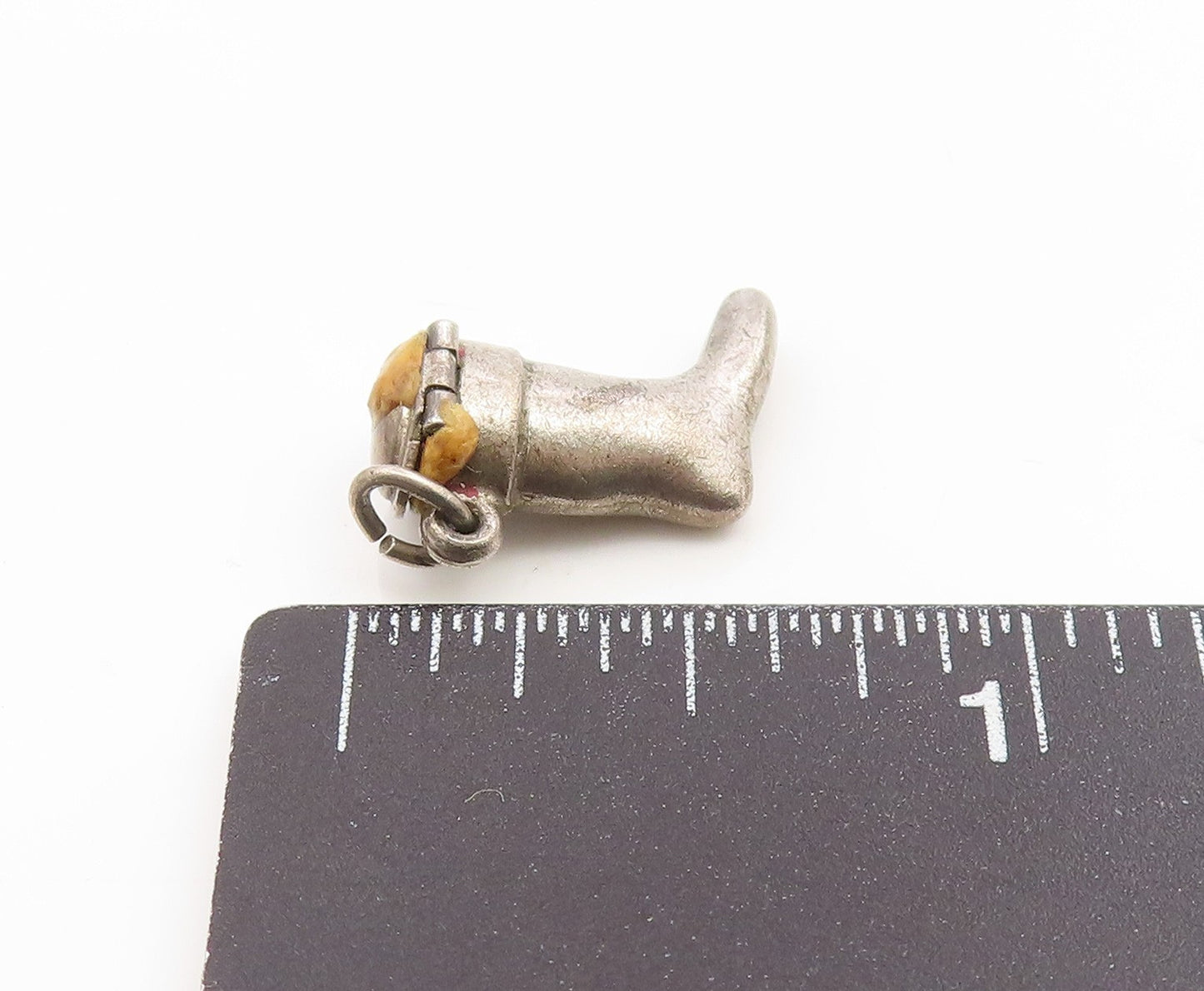 925 Sterling Silver  Vintage Petite Stocking Sock Pendant (OPENS)  PT16459
