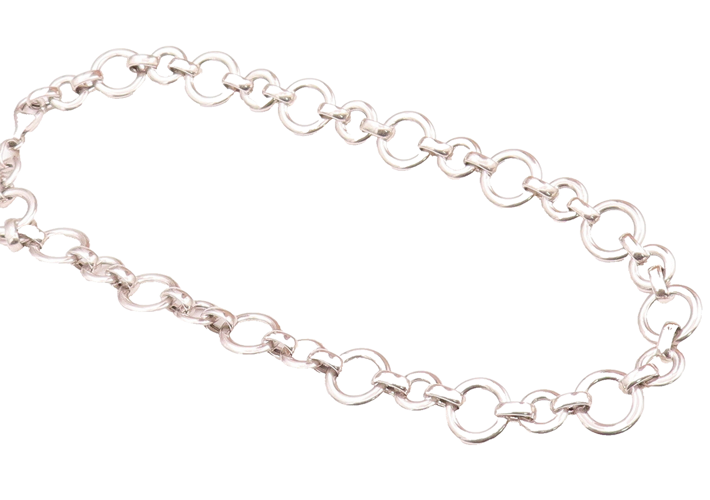 925 Sterling Silver Vintage Necklace Solid Small & Big Rings Linked   NE4270