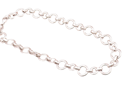 925 Sterling Silver Vintage Necklace Solid Small & Big Rings Linked   NE4270