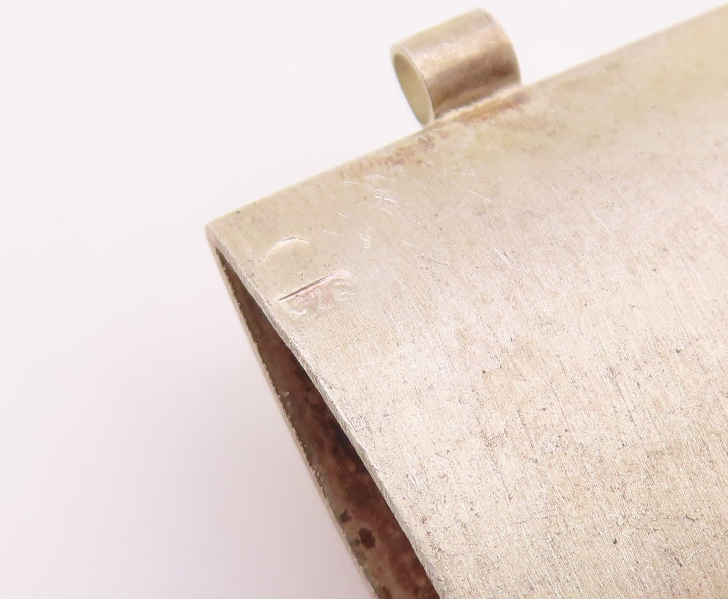 POLAND 925 Sterling Silver  Vintage Amber Shiny Square Frame Pendant  PT19834