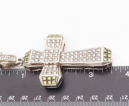925 Sterling Silver Vintage Pendant Religious 2 Tone Topaz Beaded Cross  PT22944