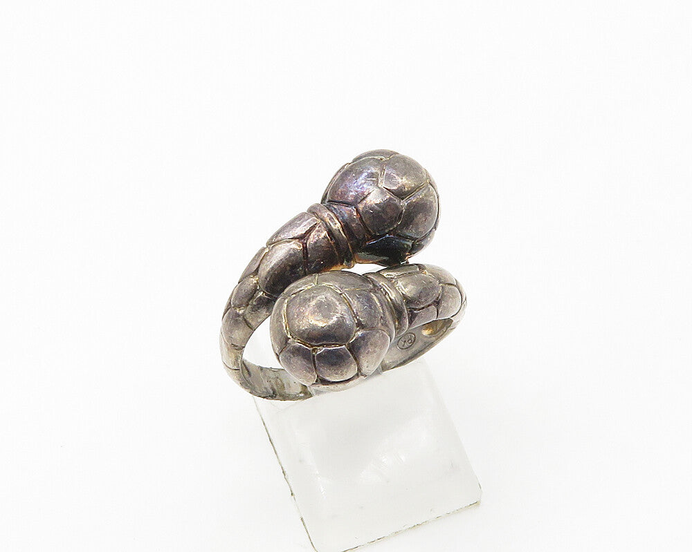 925 Sterling Silver  Vintage Dark Tone Dome Ends Bypass Ring Sz 8  RG18270
