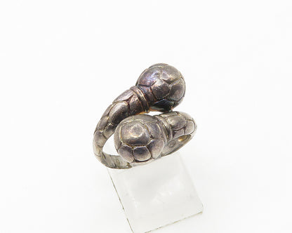 925 Sterling Silver  Vintage Dark Tone Dome Ends Bypass Ring Sz 8  RG18270