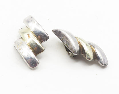 925 Sterling Silver  Vintage Modernist Hollow Non Pierce Drop Earrings  EG5907