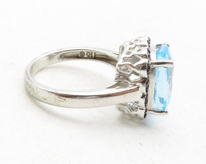 925 Sterling Silver  Topaz & Genuine Diamonds Cocktail Ring Sz 6.5  RG12499