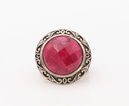 925 Sterling Silver Vintage Ring Real Round Gemstone Swirly Carved  Sz 7 RG30791