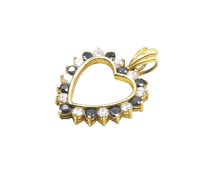 925 Sterling Silver  Vintage Cubic Zirconia & Sapphire Heart Pendant  PT15395