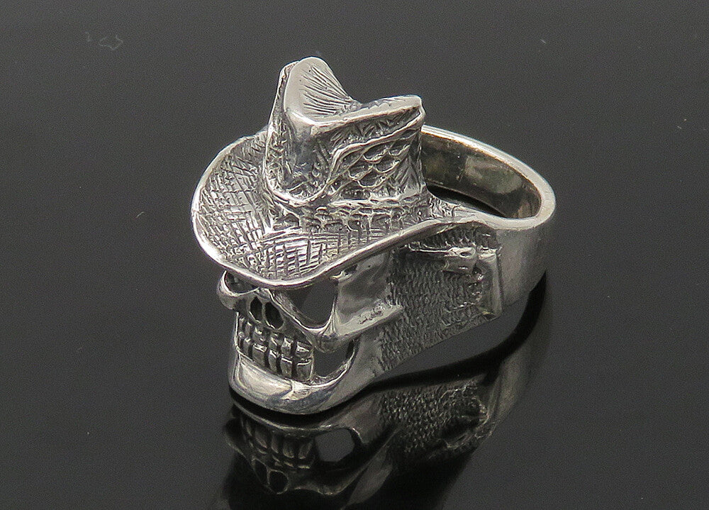 925 Sterling Silver  Vintage Skeleton Head Large Biker Ring Sz 11  RG22670