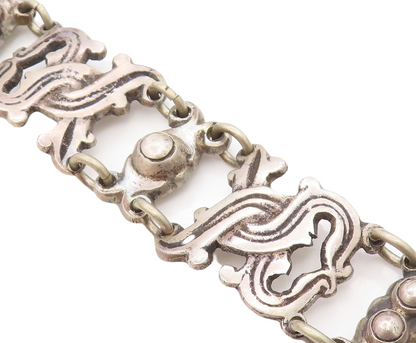 TAXCO MEXICO 925 Silver  Vintage Antique Rustic Swirl Chain Bracelet  BT2931