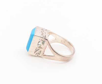925 Sterling Silver Vintage Ring Turquoise Geometric Statement Band Sz 7 RG36791