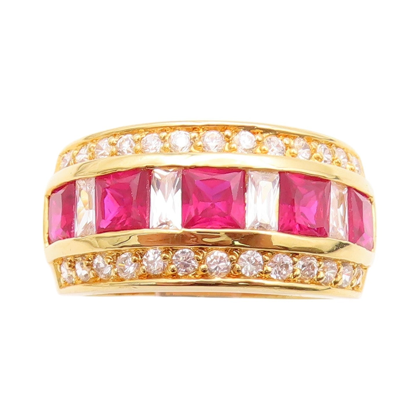 925 Sterling Silver Vintage Ring Gold Plated 2 Tone CZ Bands  Sz 7  RG32770