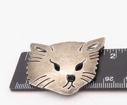 925 Sterling Silver Vintage Brooch Pin MEXICO Cutout Large Cat Face  BP11212