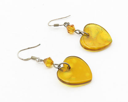925 Sterling Silver  Vintage Amber Love Heart Motif Dangle Earrings  EG5621