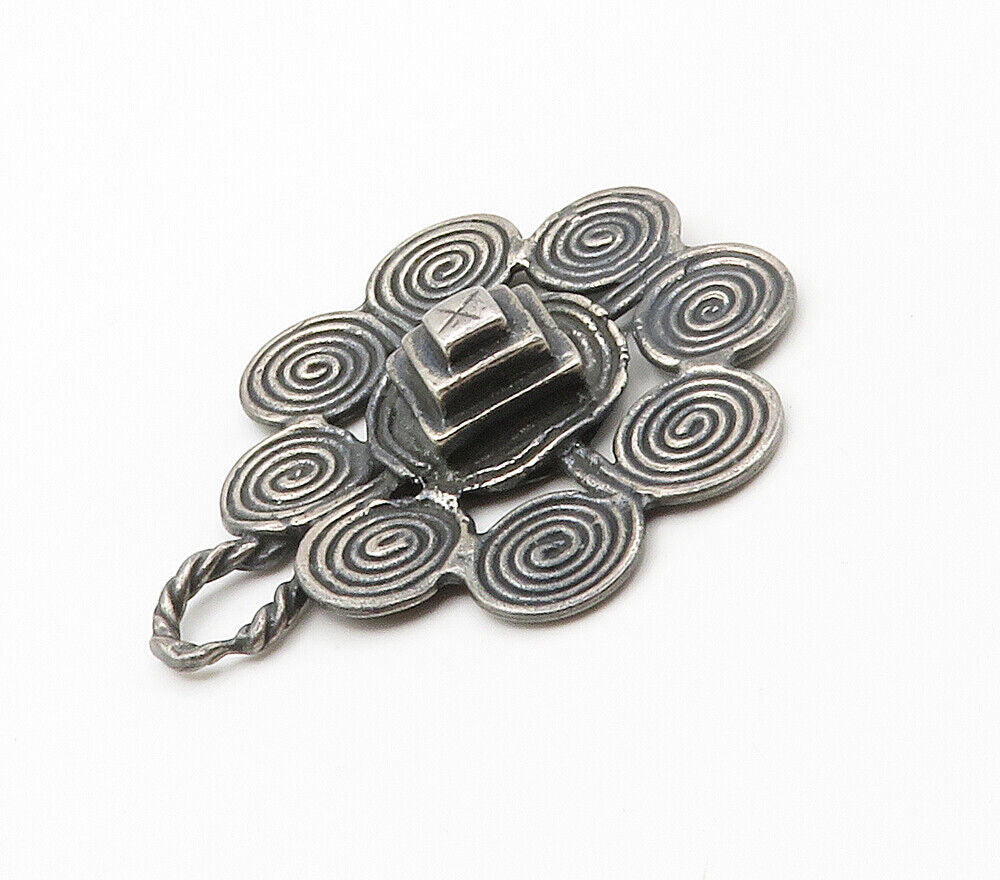 925 Sterling Silver  Vintage Oxidized Swirl Flower Motif Pendant  PT11902