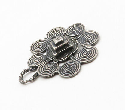 925 Sterling Silver  Vintage Oxidized Swirl Flower Motif Pendant  PT11902