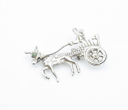 MEXICO 925 Sterling Silver Vintage Jasper Donkey Carriage Brooch Pin BP1322