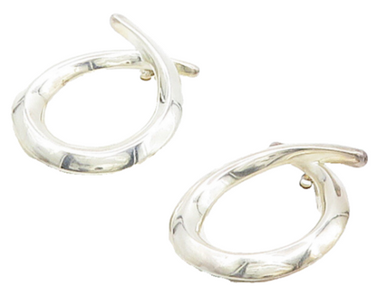 925 Sterling Silver  Vintage Shiny Looped Modernist Drop Earrings  EG8627