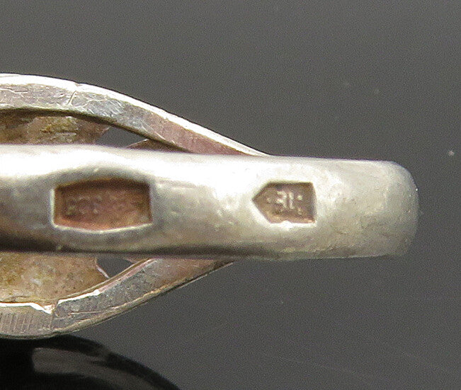 EUROPEAN 925 Silver  Vintage Enamel Eyes Etched Face Motif Ring Sz 8.5 RG24216