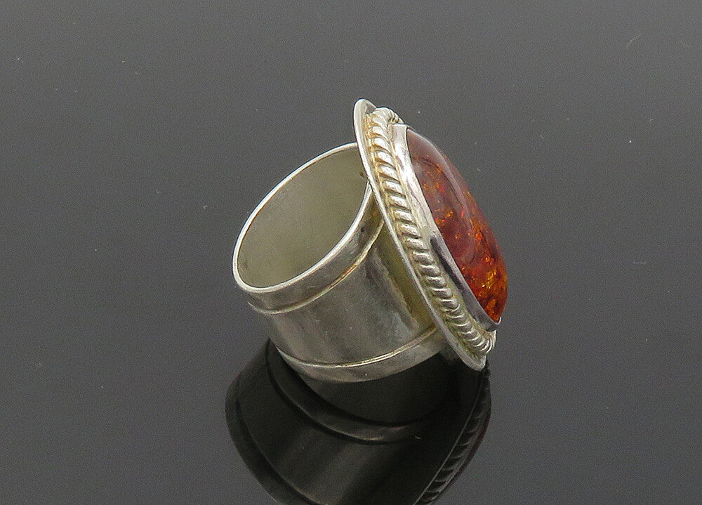 DTR JAY KING 925 Silver  Vintage Cabochon Amber Cocktail Ring Sz 6  RG20301