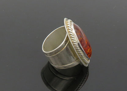 DTR JAY KING 925 Silver  Vintage Cabochon Amber Cocktail Ring Sz 6  RG20301