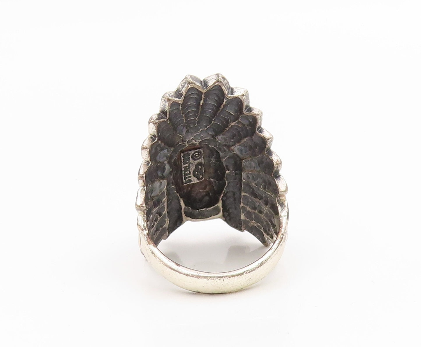 925 Sterling Silver Vintage Ring SILVER CLOUD Onyx Native Chief  Sz 11  RG35353