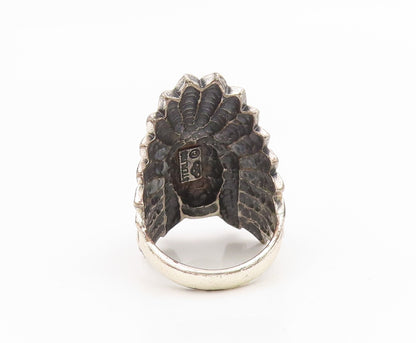 925 Sterling Silver Vintage Ring SILVER CLOUD Onyx Native Chief  Sz 11  RG35353