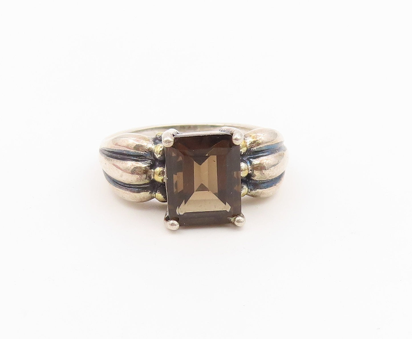 925 Sterling Silver Vintage Ring AVON Smoky Quartz Grooved Band  Sz 7  RG36613