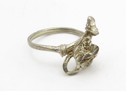 925 Sterling Silver  Vintage Diamond Cut Love Hearts Band Ring Sz 6  RG10421