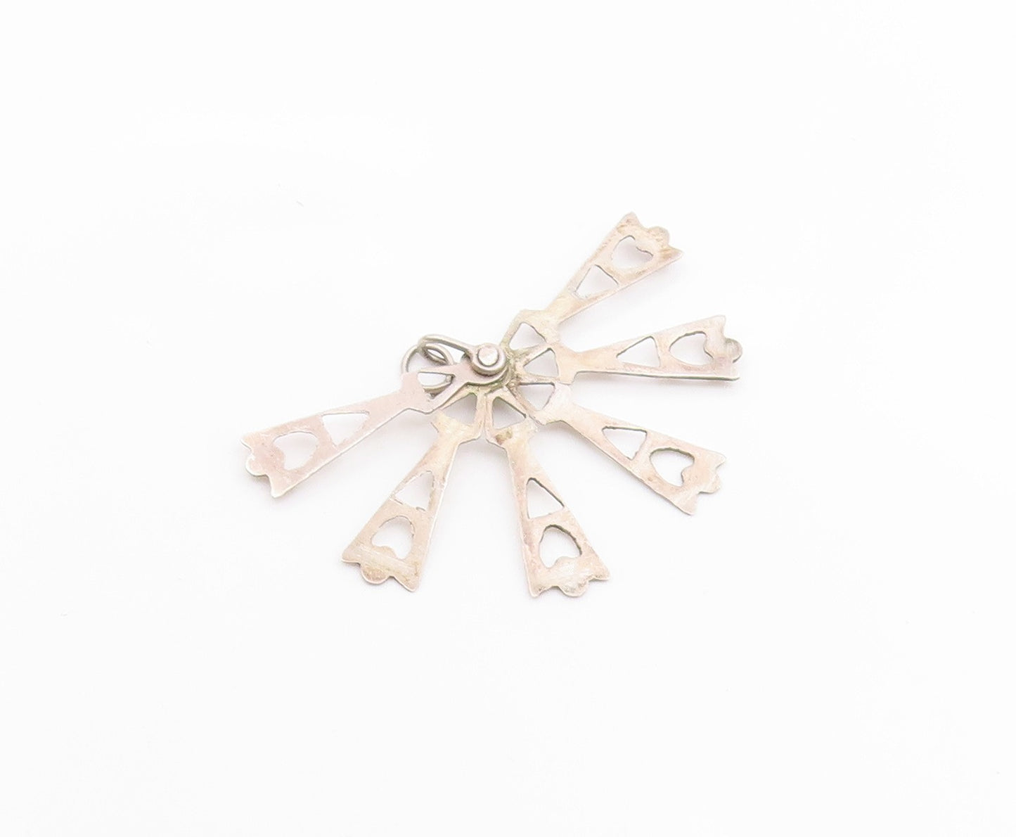 925 Silver  Vintage Triangle Cutout Folding Fan Pendant OPENS  PT21082