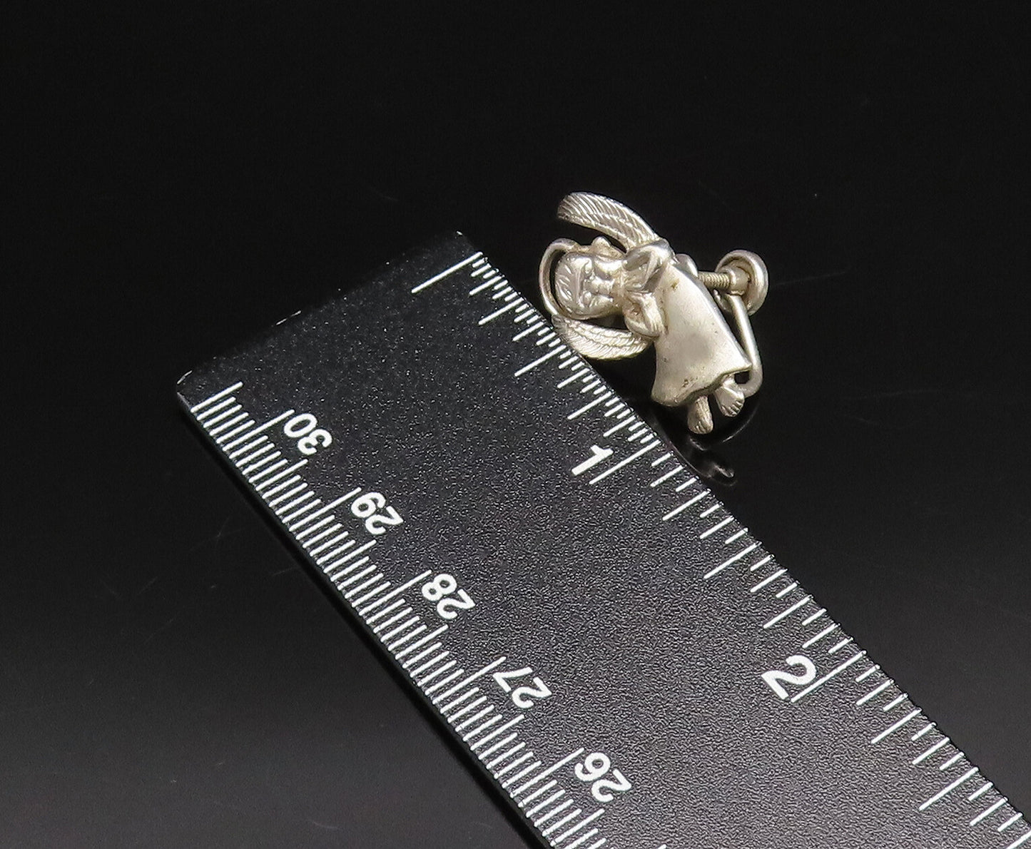 925 Sterling Silver Vintage Praying Angel Evil Devil Screw Back Earrings EG12160